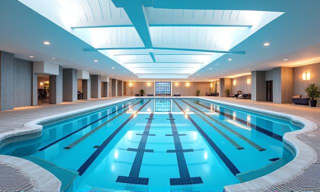 Vista de una piscina interior moderna y limpia con carriles de natación